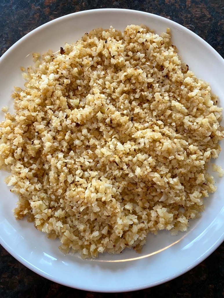 plate of cooked cauliflower rice