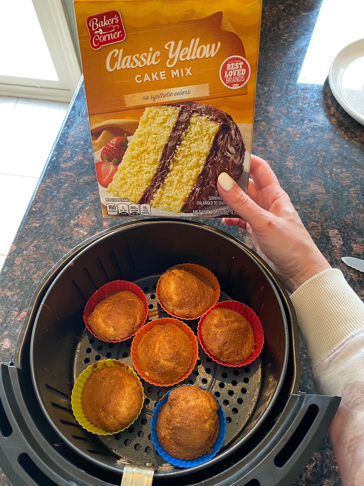 Baked cake mix muffins in an air fryer. 