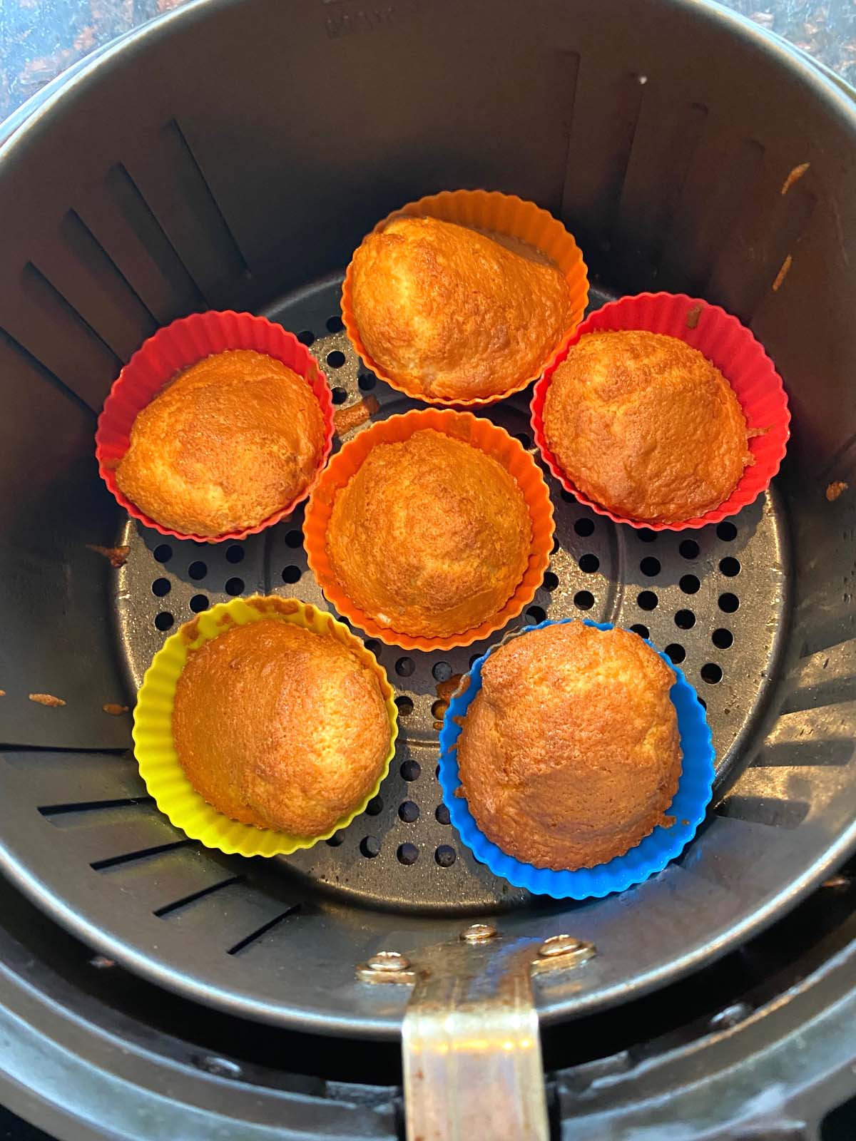 Baked cake mix muffins in an air fryer. 