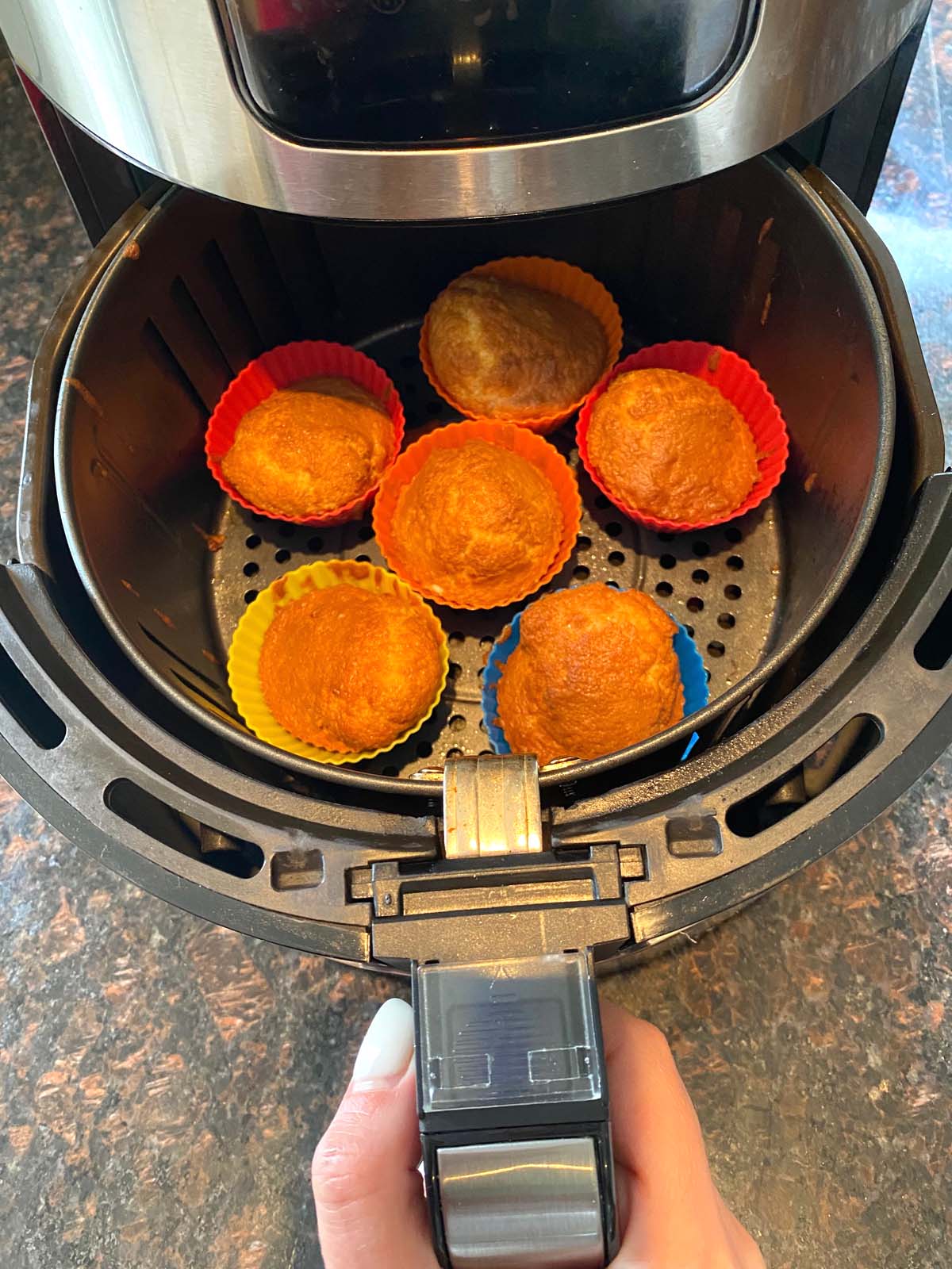 Baked cake mix muffins in an air fryer. 