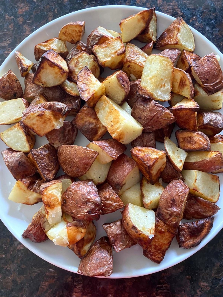 serving plate with red skin potatoes