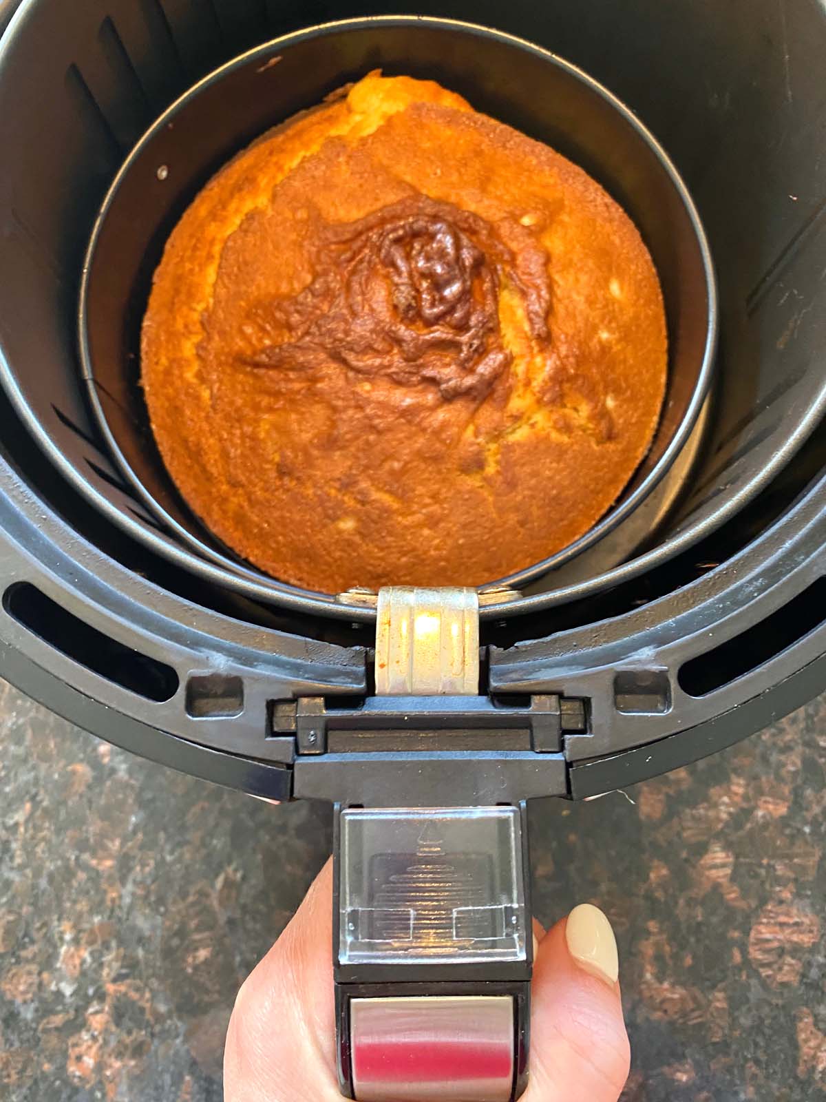 Baked yellow cake in an air fryer.