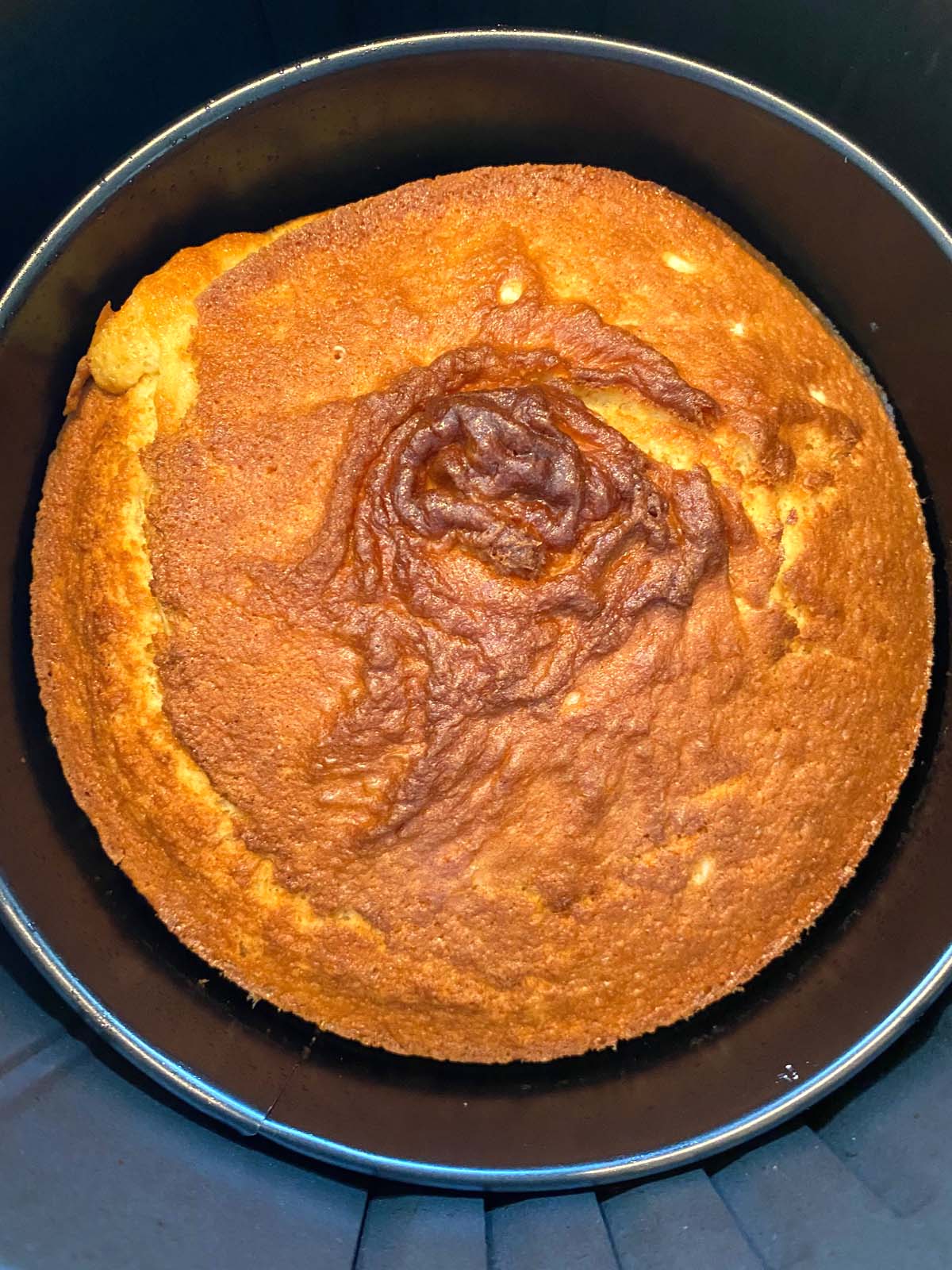 Baked yellow cake in an air fryer.