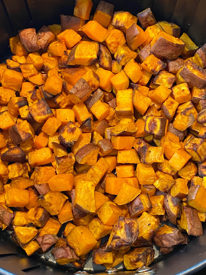 Cooked diced sweet potatoes.