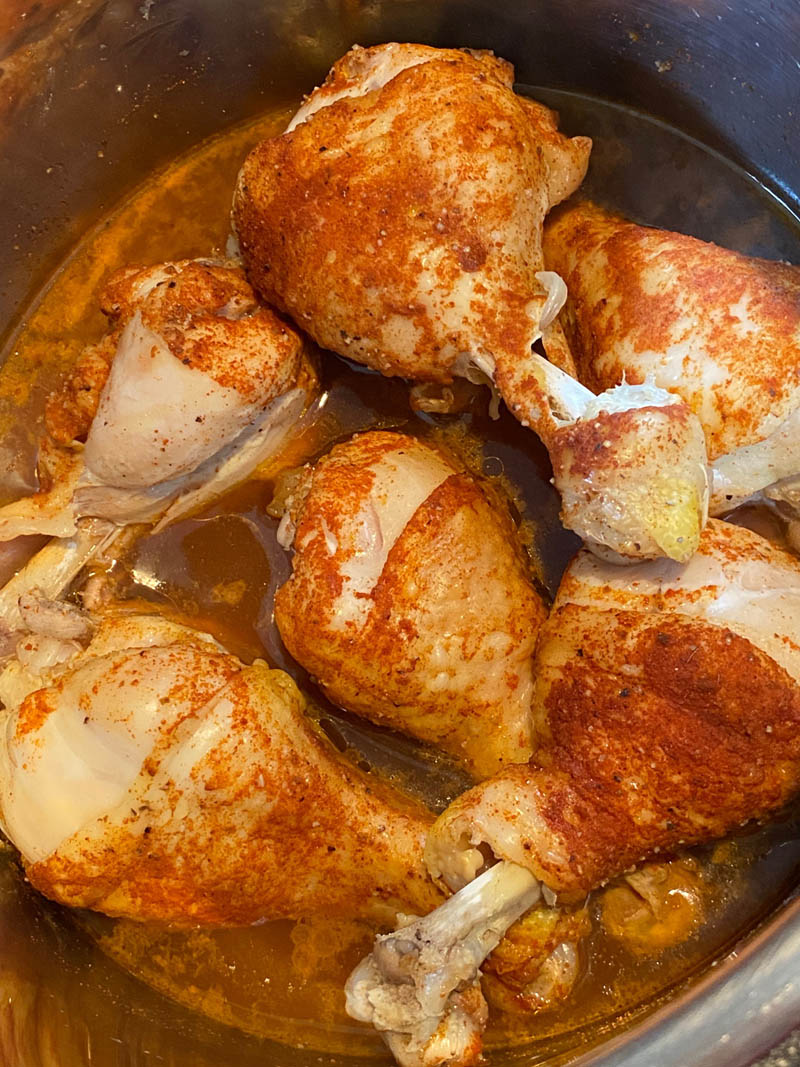 Chicken legs in broth cooked in instant pot.