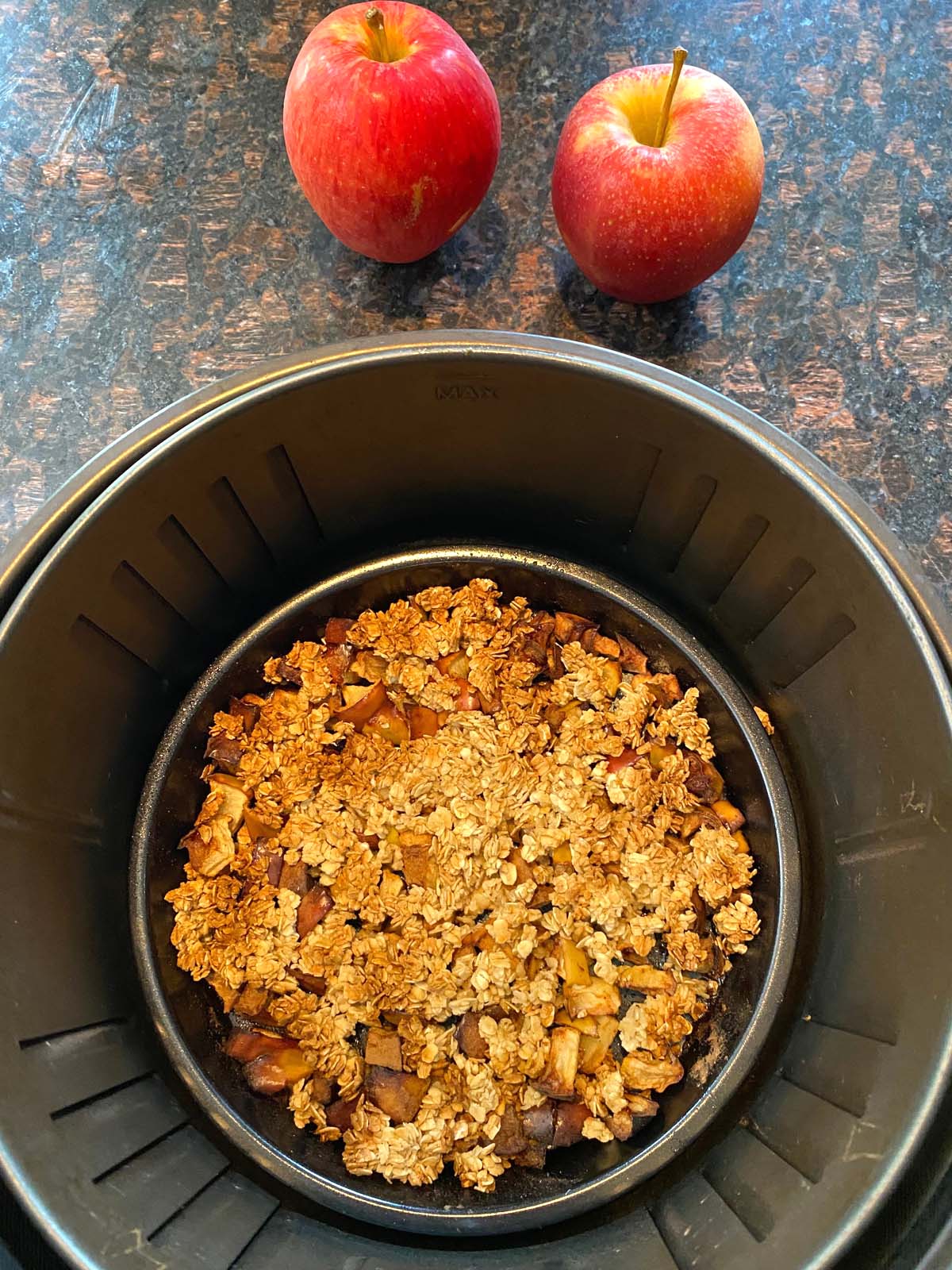 Apple crumble in an air fryer.