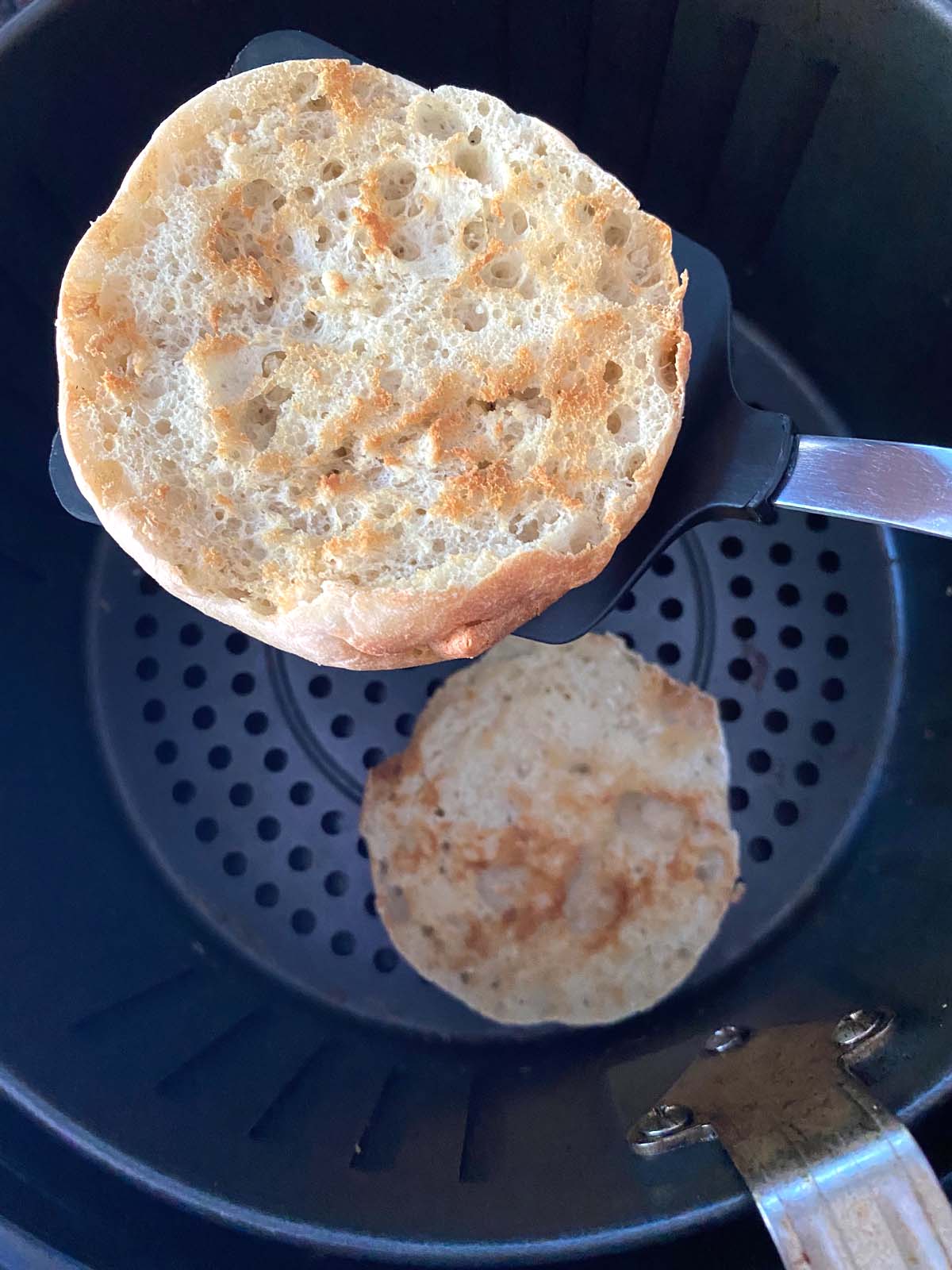 Toasted english muffin in the air fryer.