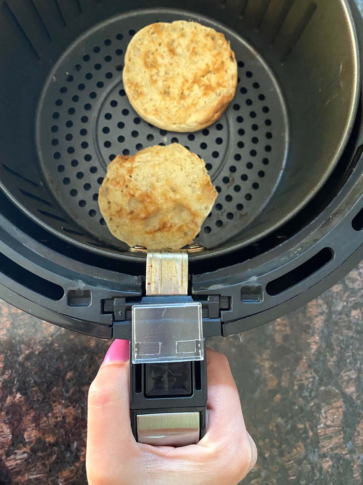 Toasted english muffin in the air fryer.