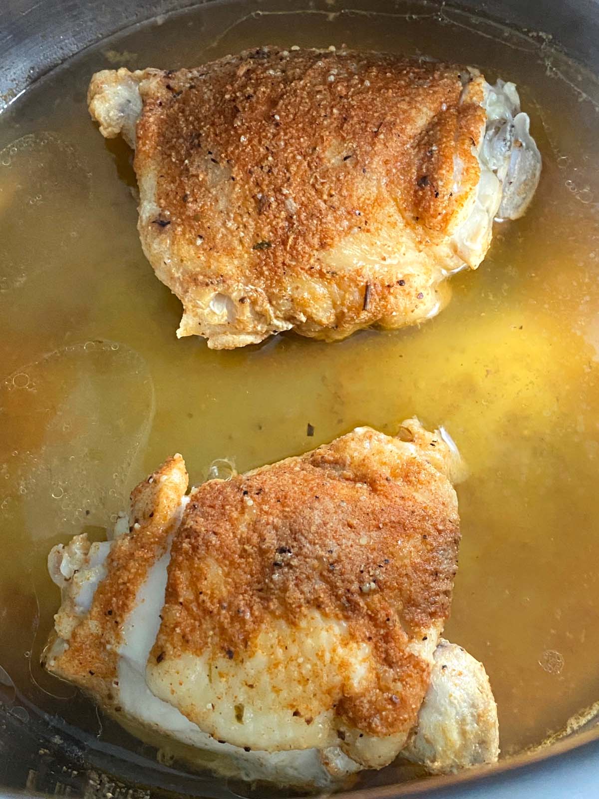 Cooked chicken thighs in an Instant Pot. 