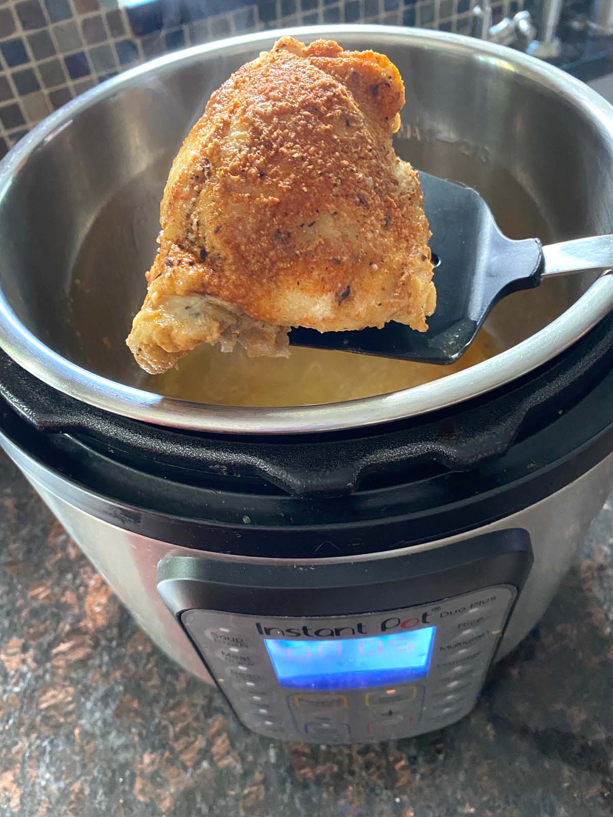 Cooked chicken thighs in an Instant Pot. 