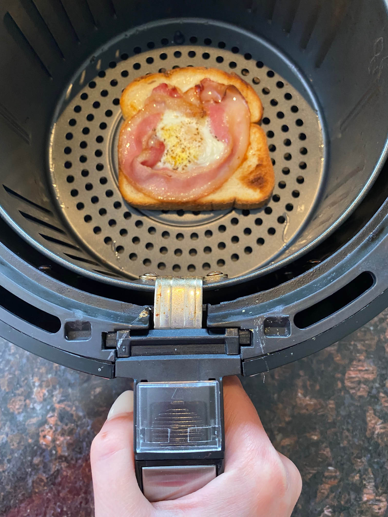 Recipe in air fryer basket.