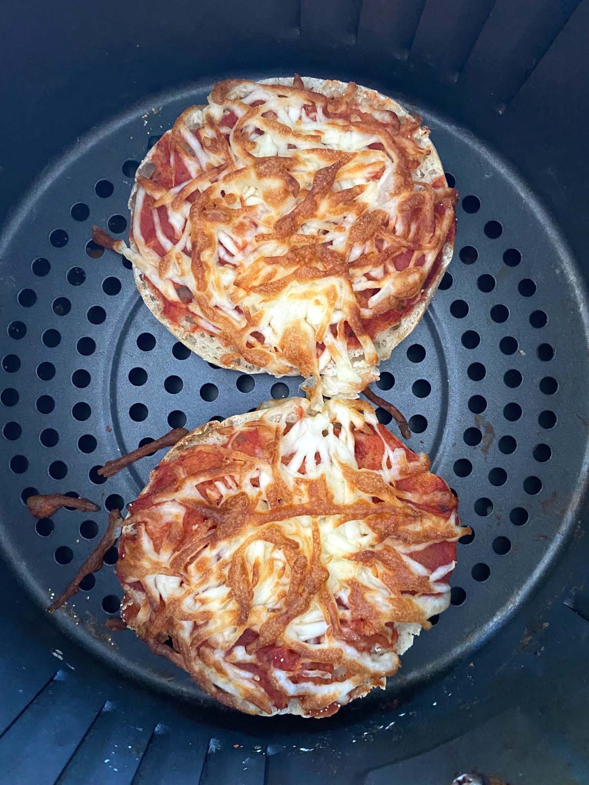 English muffin pizzas in an air fryer.