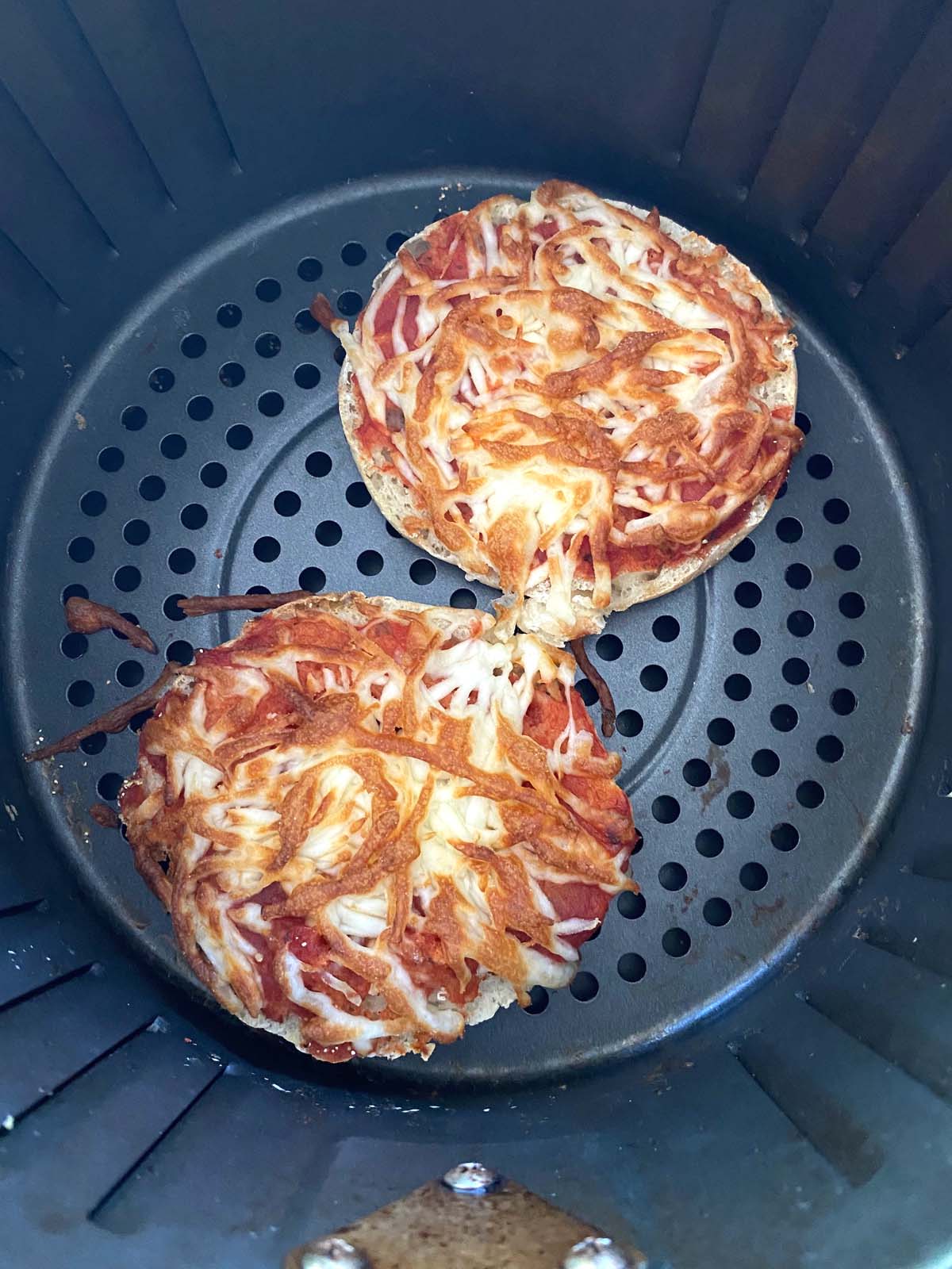 English muffin pizzas in an air fryer.