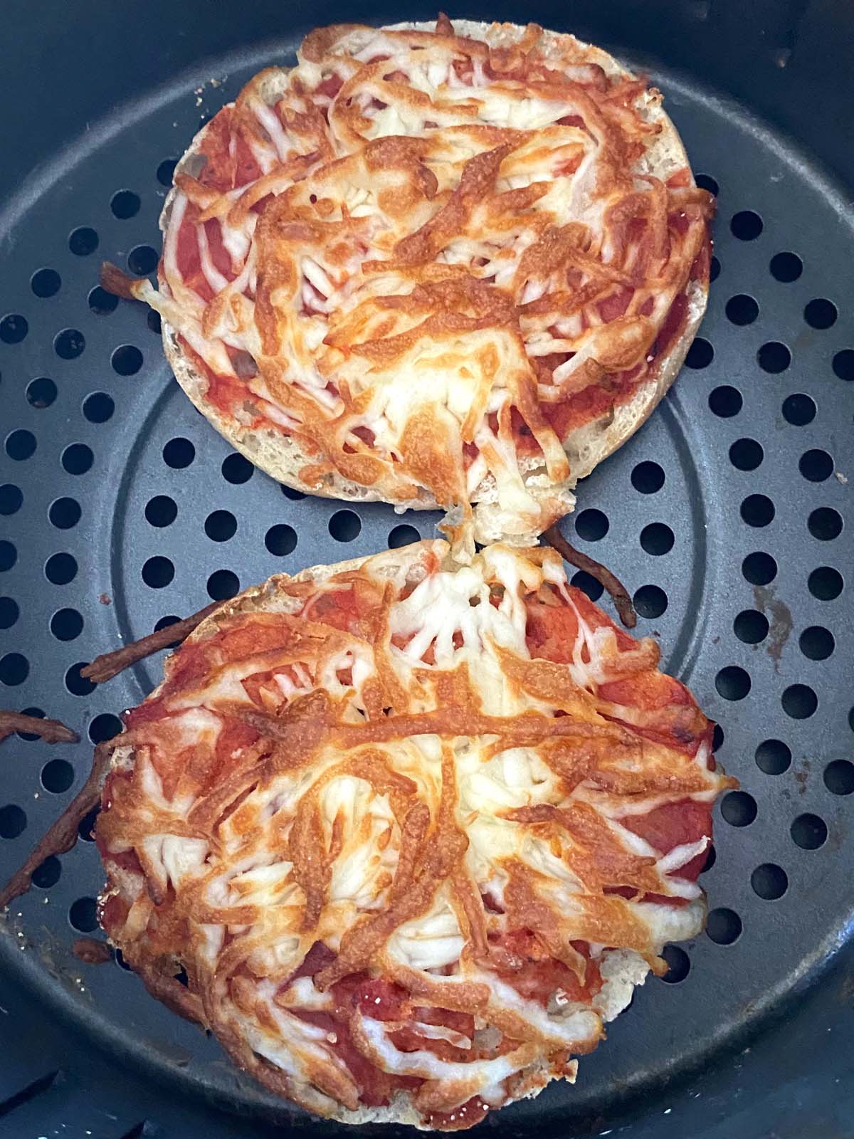 English muffin pizzas in an air fryer.