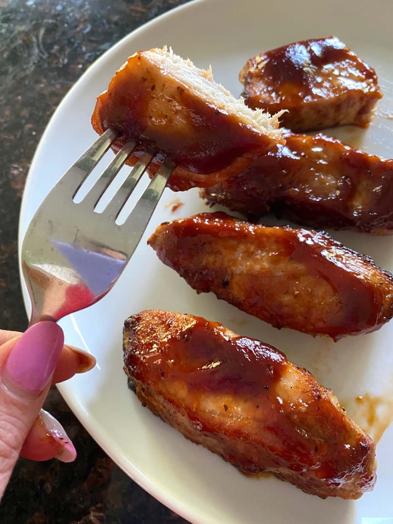 bbq pork ribs sliced to show inside