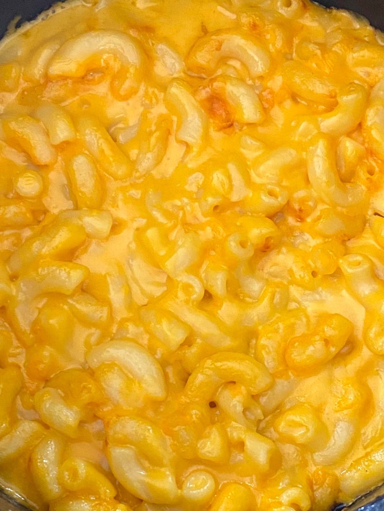 close-up of cooked mac and cheese