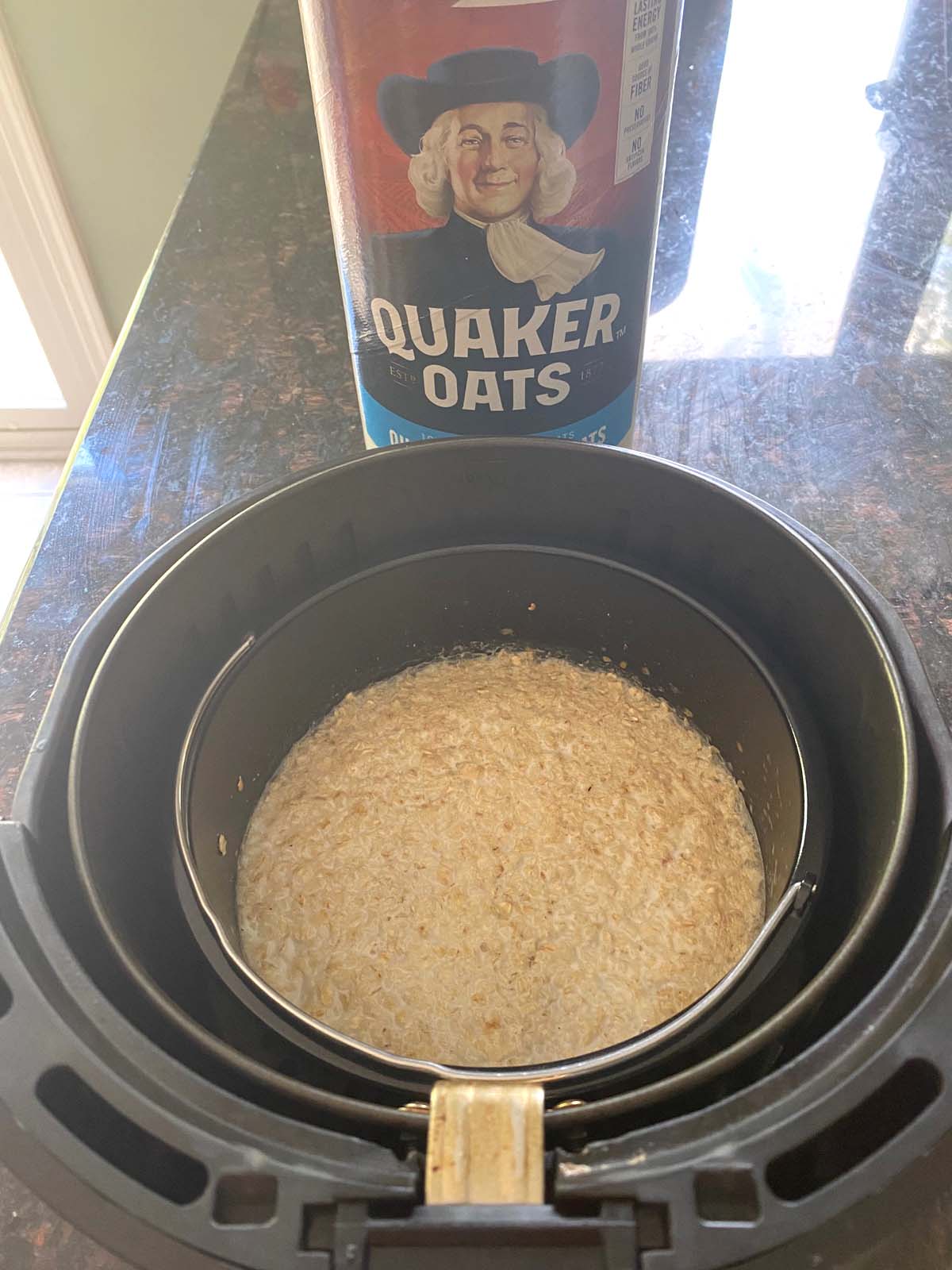 Cooked oatmeal in an air fryer.