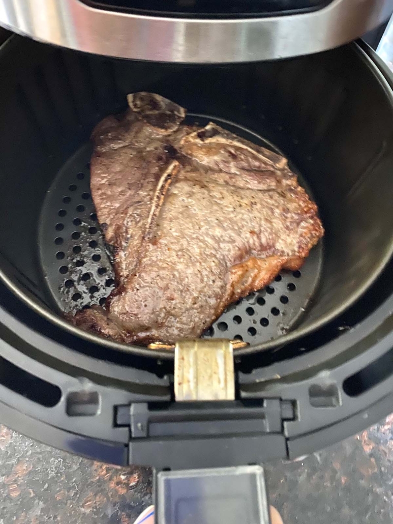 cooked t-bone steak in air fryer