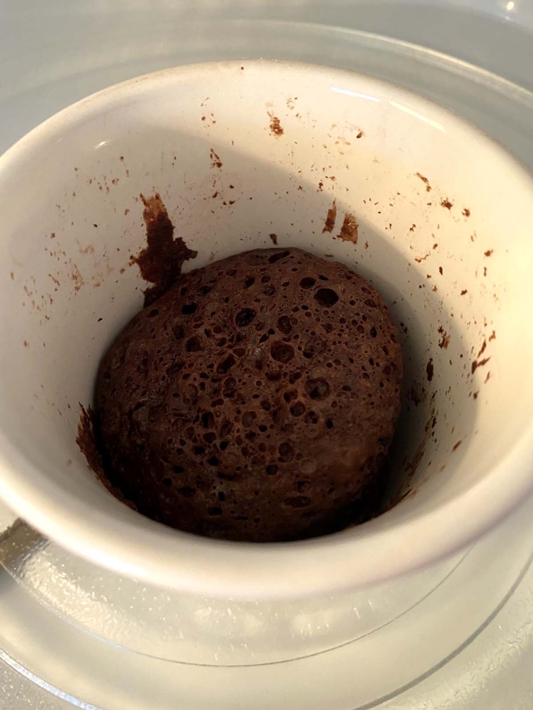 mug with 3 ingredient chocolate cake inside