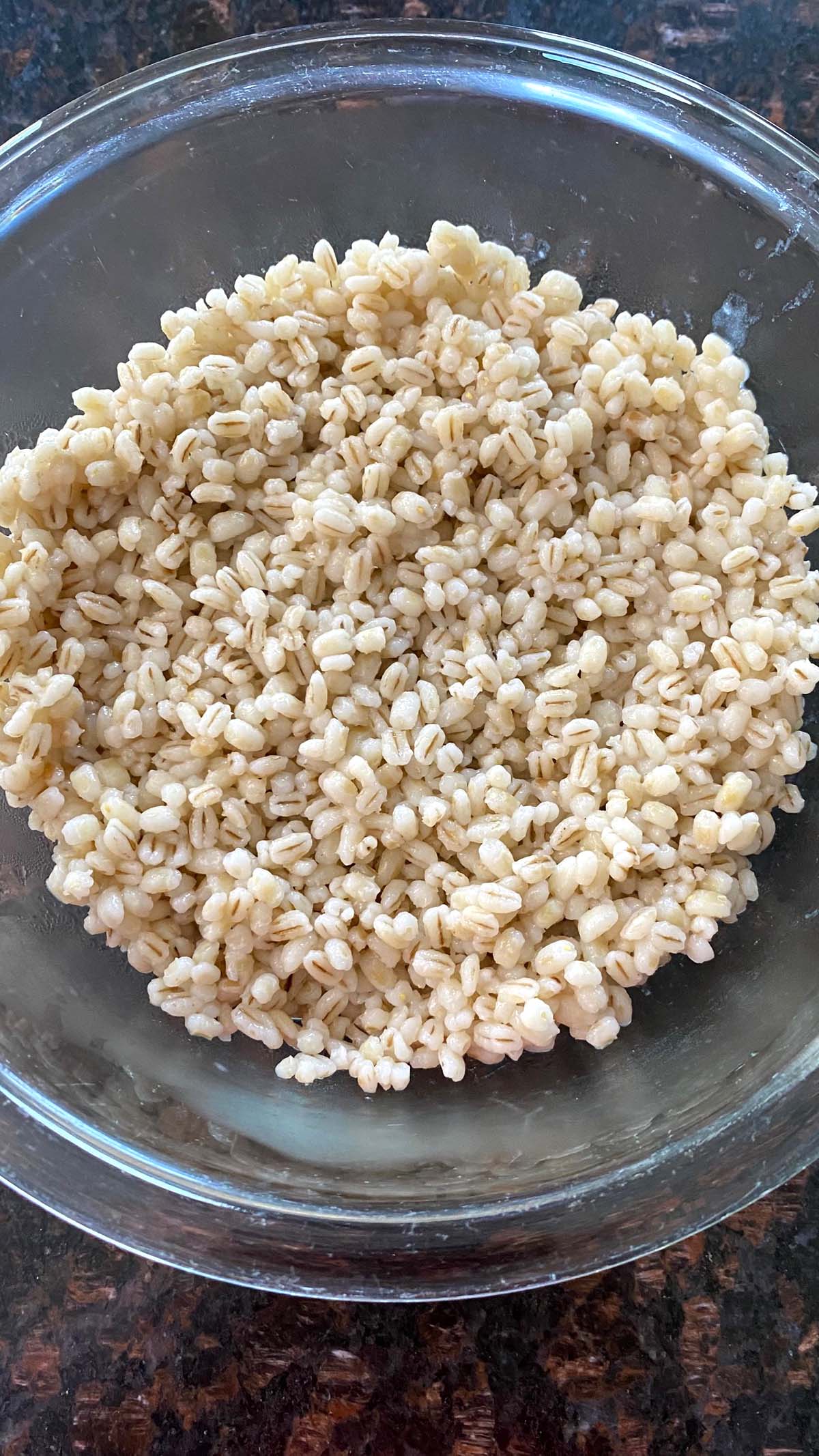 cooked barley in serving bowl