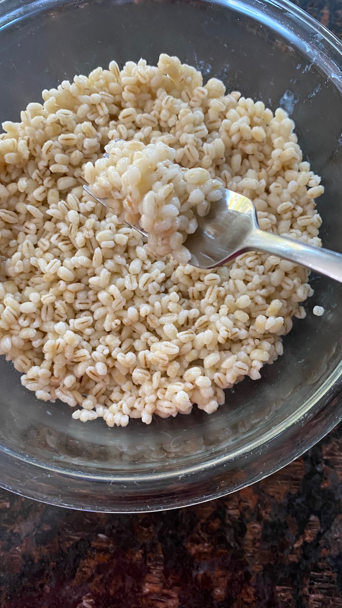 fork holding pearl barley