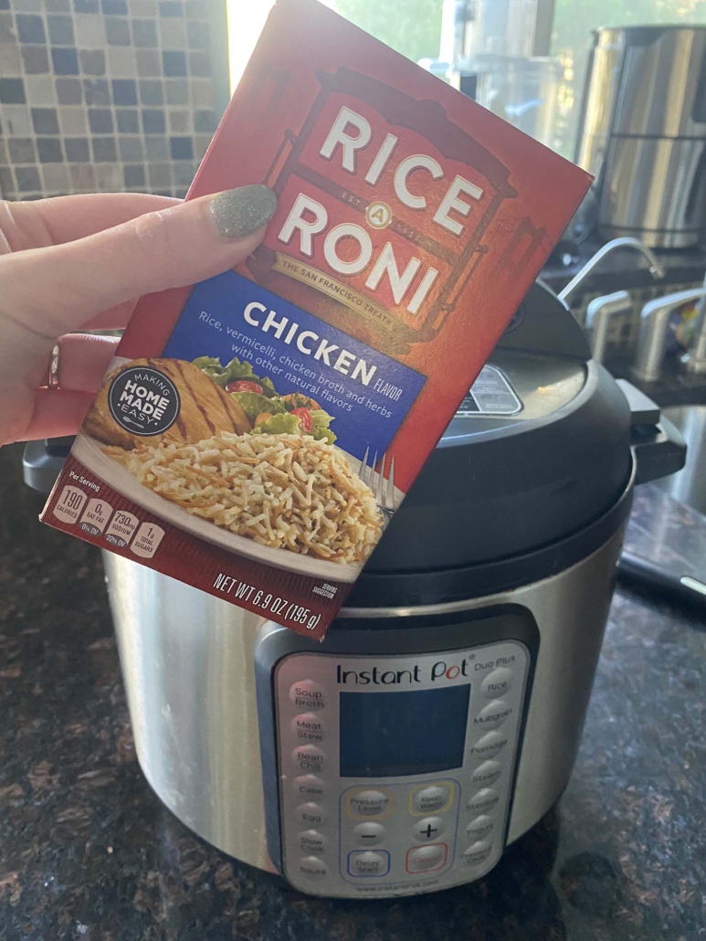 box of Rice-A-Roni in front of instant pot