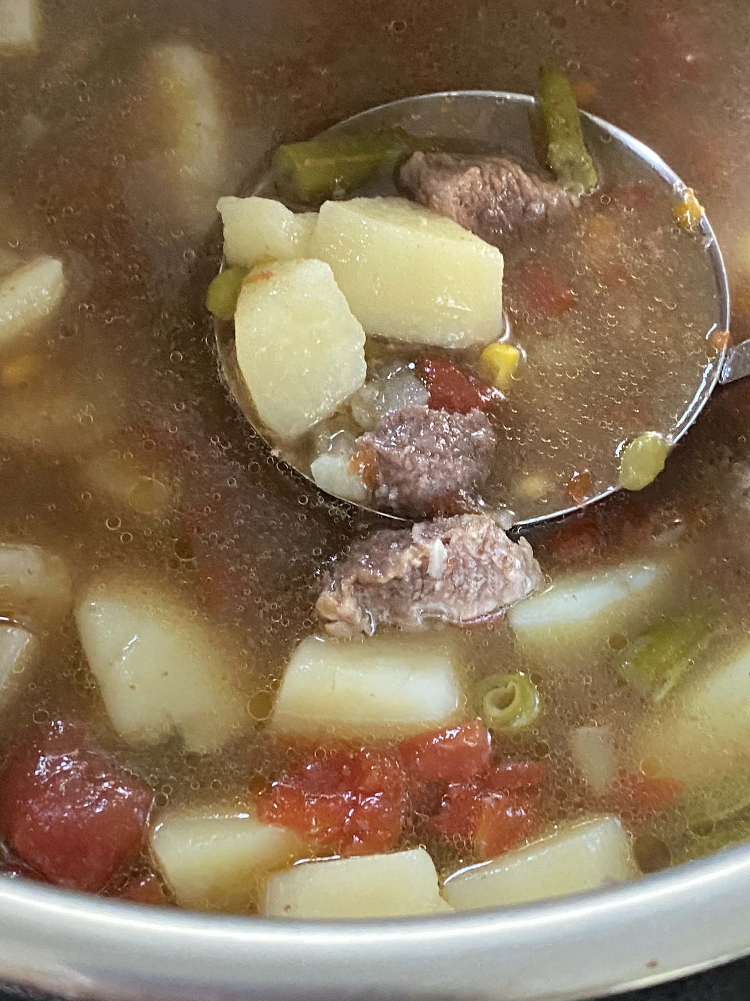 Vegetable beef soup in an Instant Pot.