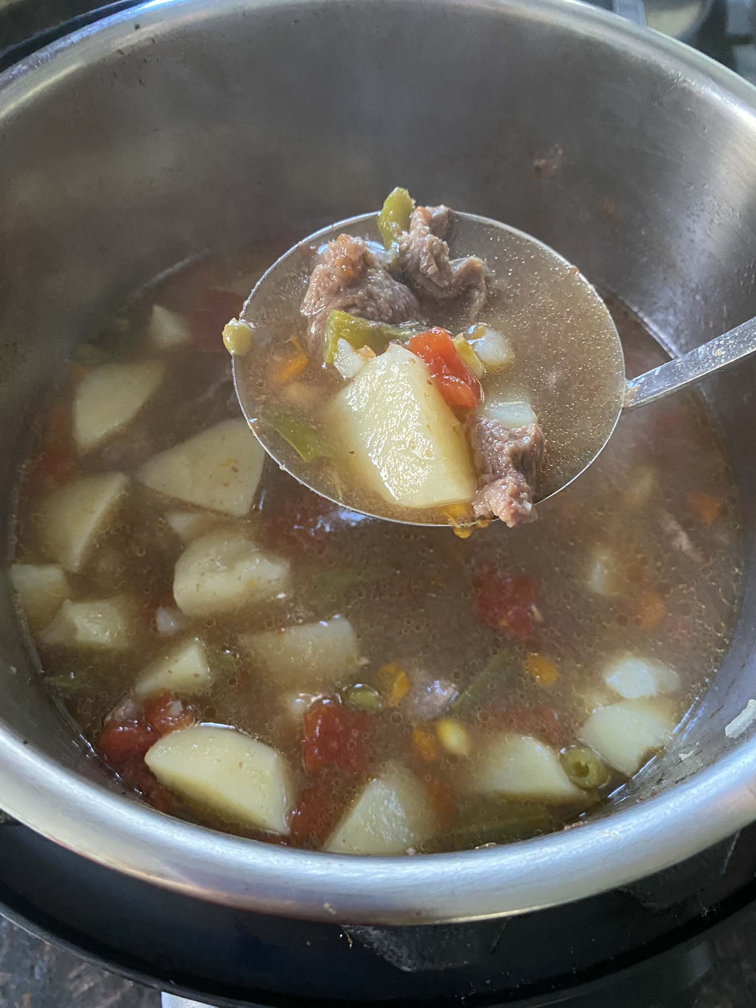 Vegetable beef soup in an Instant Pot.