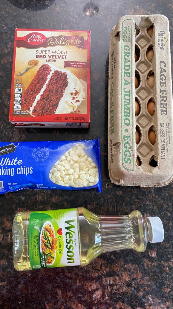 ingredients to make red velvet cake mix cookies