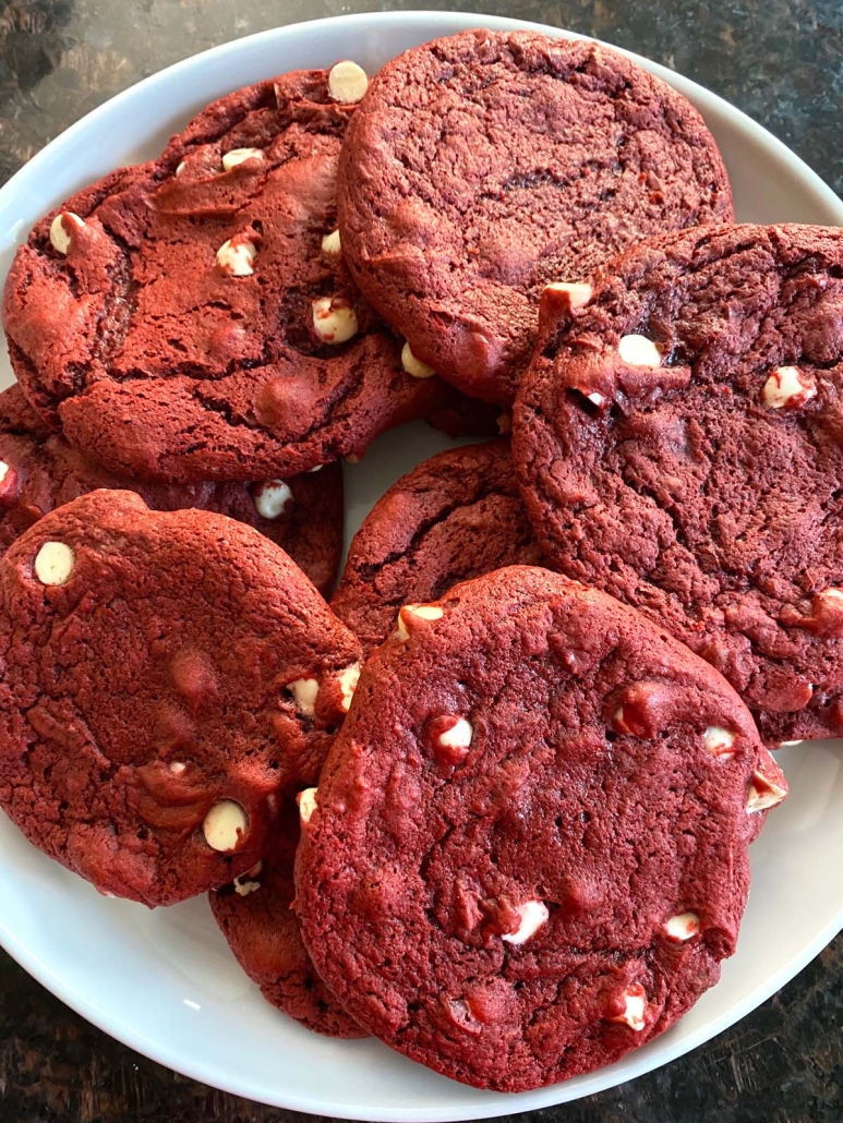 cake mix red velvet cookies on a plate