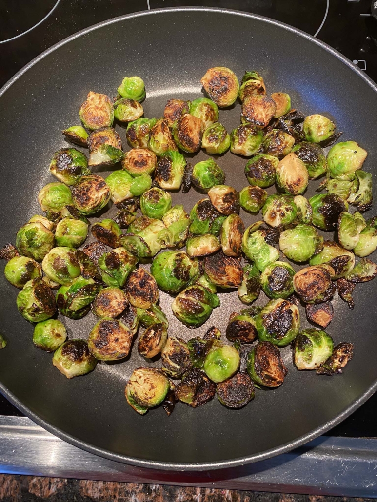 Brussels sprouts in a skillet