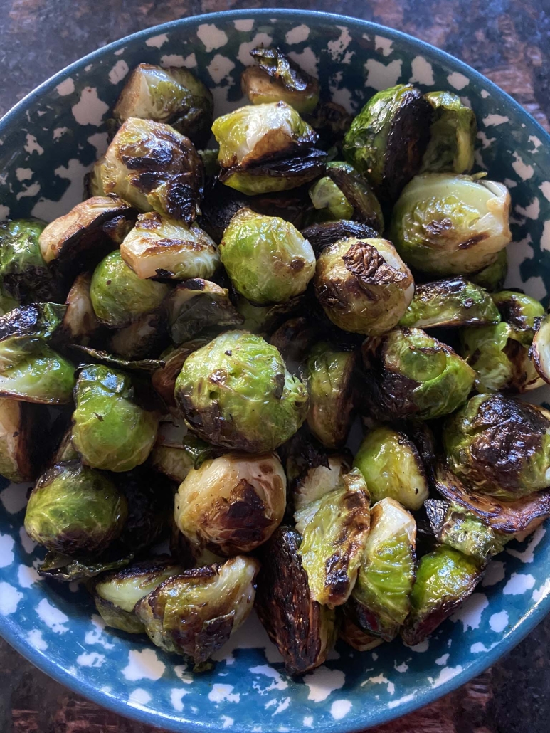 cooked Brussels sprouts in a bowl