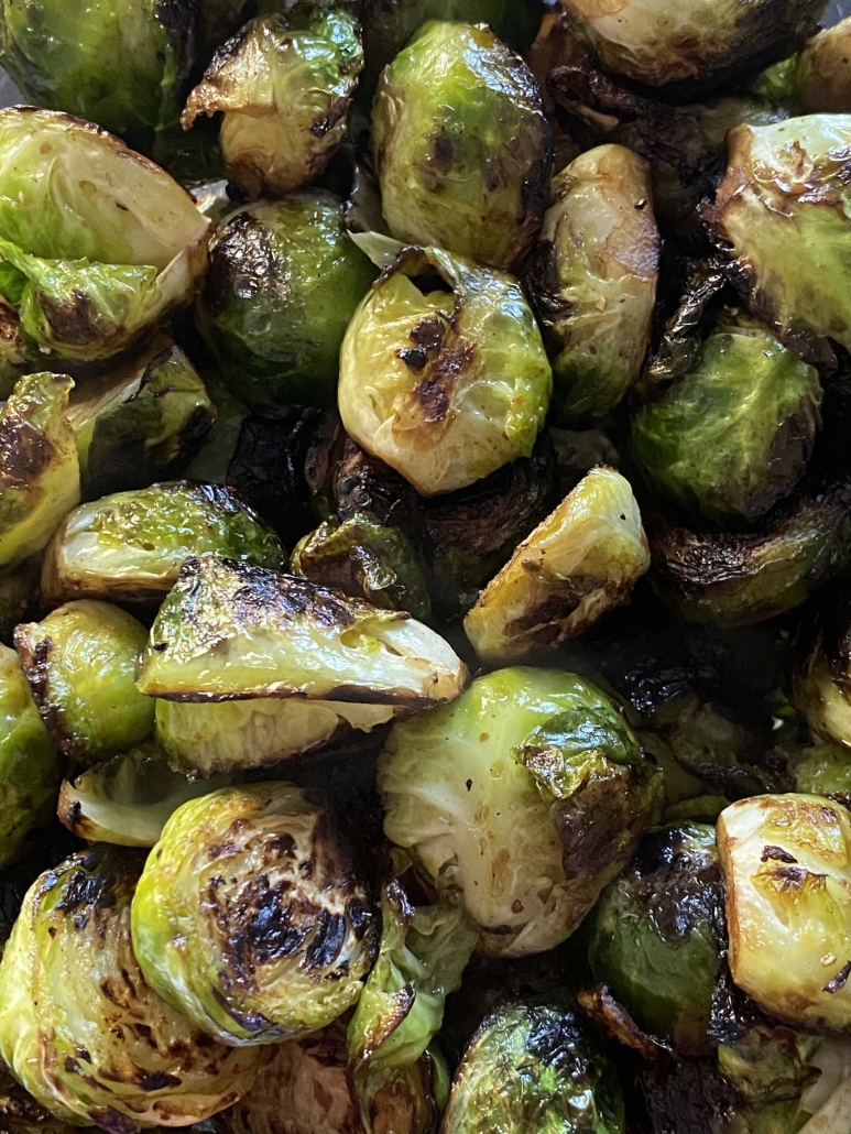 close-up of seasoned Brussels sprouts