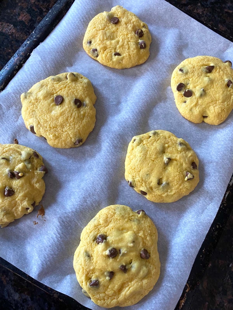 cake mix cookies on a baking sheet