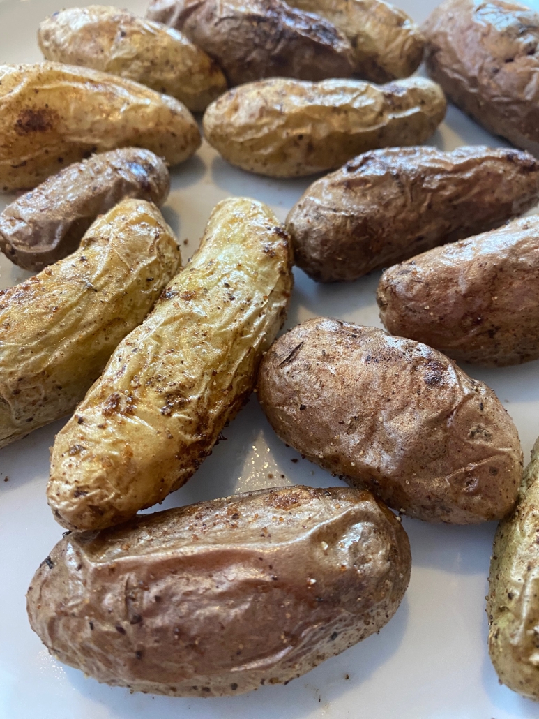 close-up of seasoned fingerling potatoes