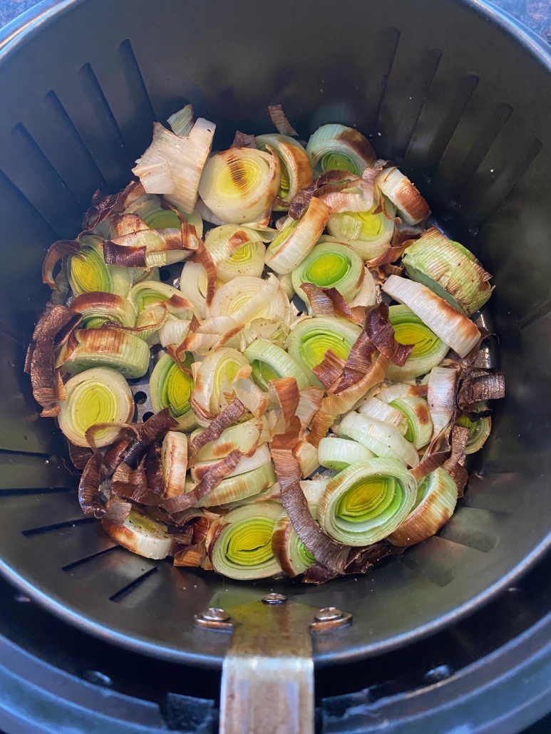 cooked leeks in air fryer basket