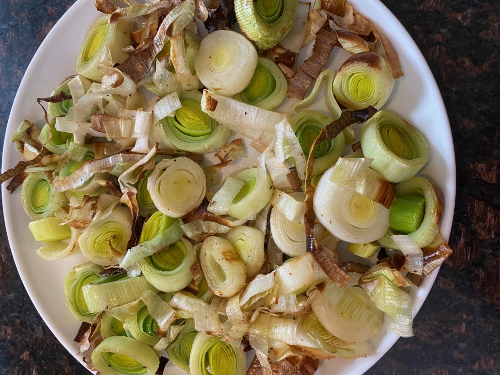 plate of leeks from air fryer