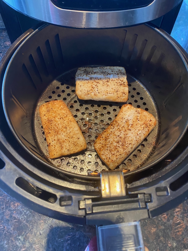 air fryer mahi mahi in cooking basket