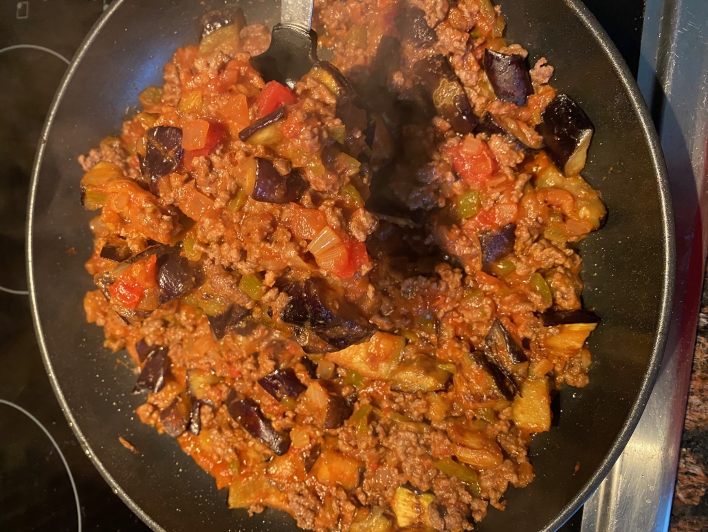 one pan dish ground beef and eggplant