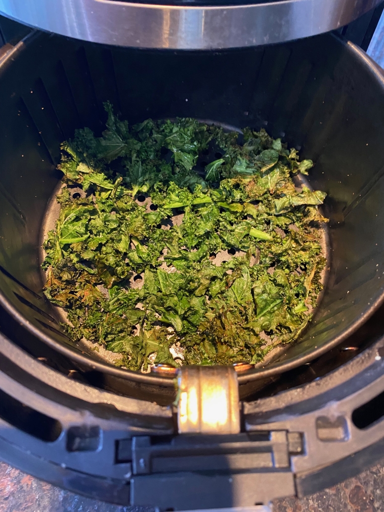 crispy kale chips in air fryer basket