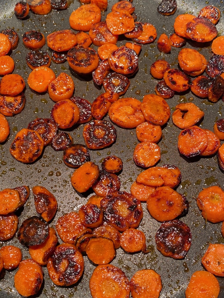 close-up of sauteed carrots