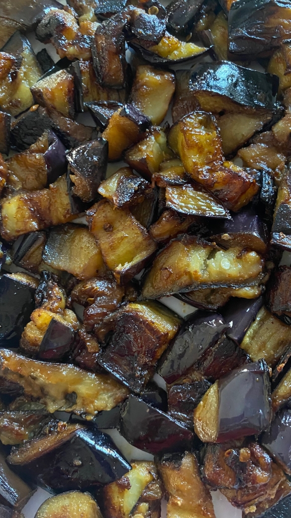 diced, seasoned, sautéed eggplant