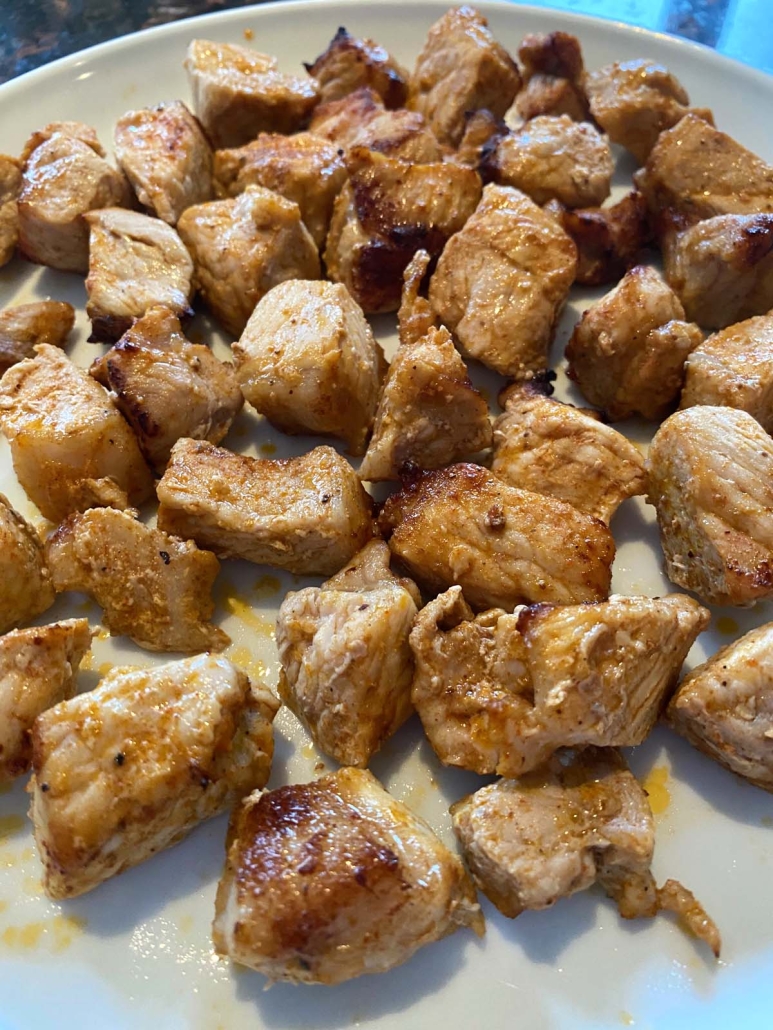 low carb Air Fryer Pork Bites on a plate