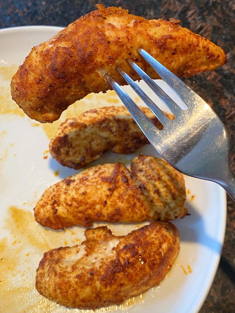 Fork holding a Baked Chicken Tender