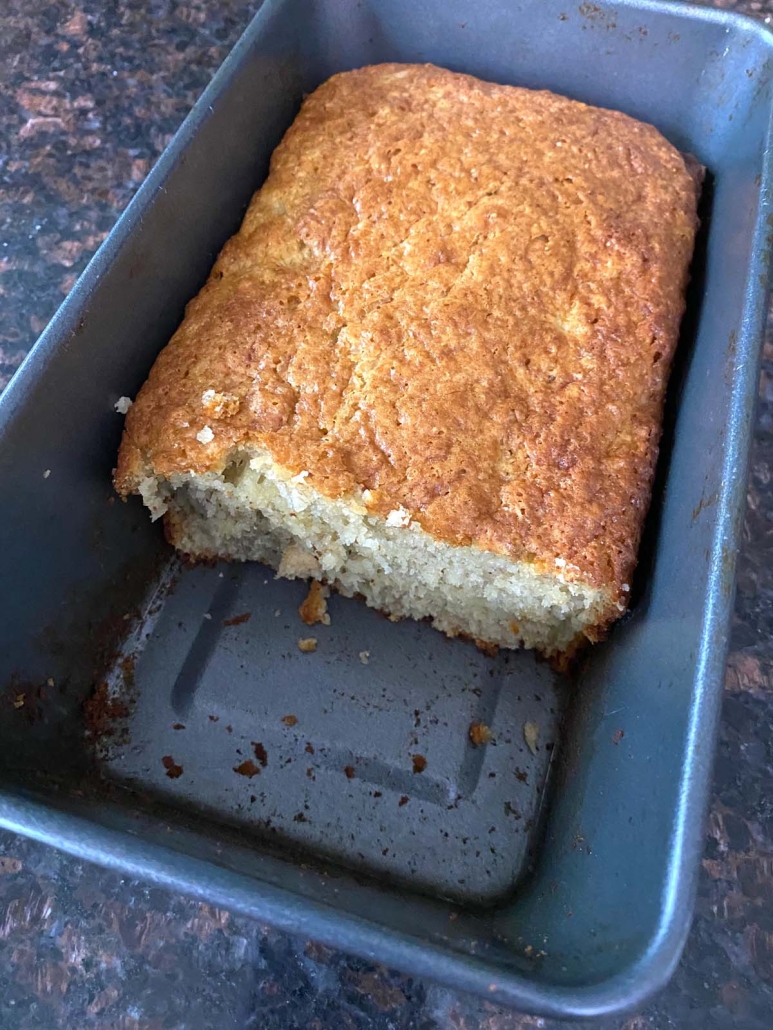 Bisquick Banana Bread in a loaf pan