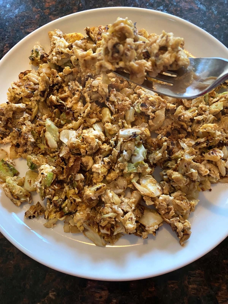 fork on plate of Cabbage And Eggs