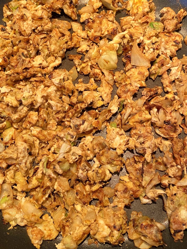 close-up of Cabbage And Eggs in a skillet