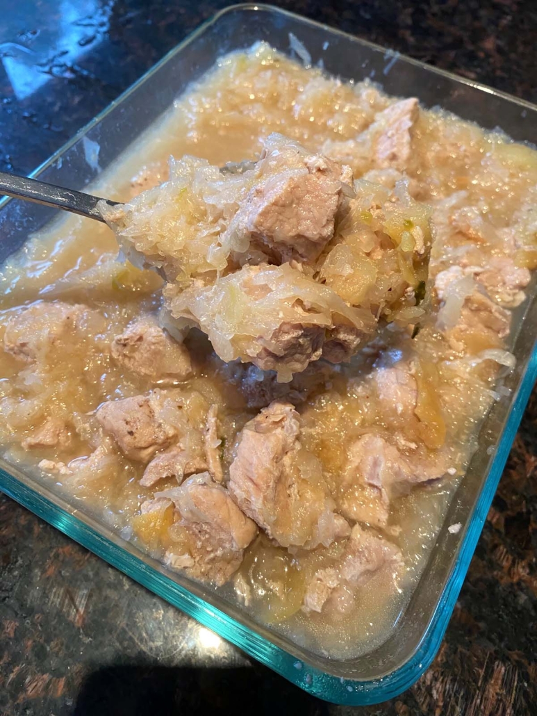 Instant Pot Pork And Sauerkraut in serving container