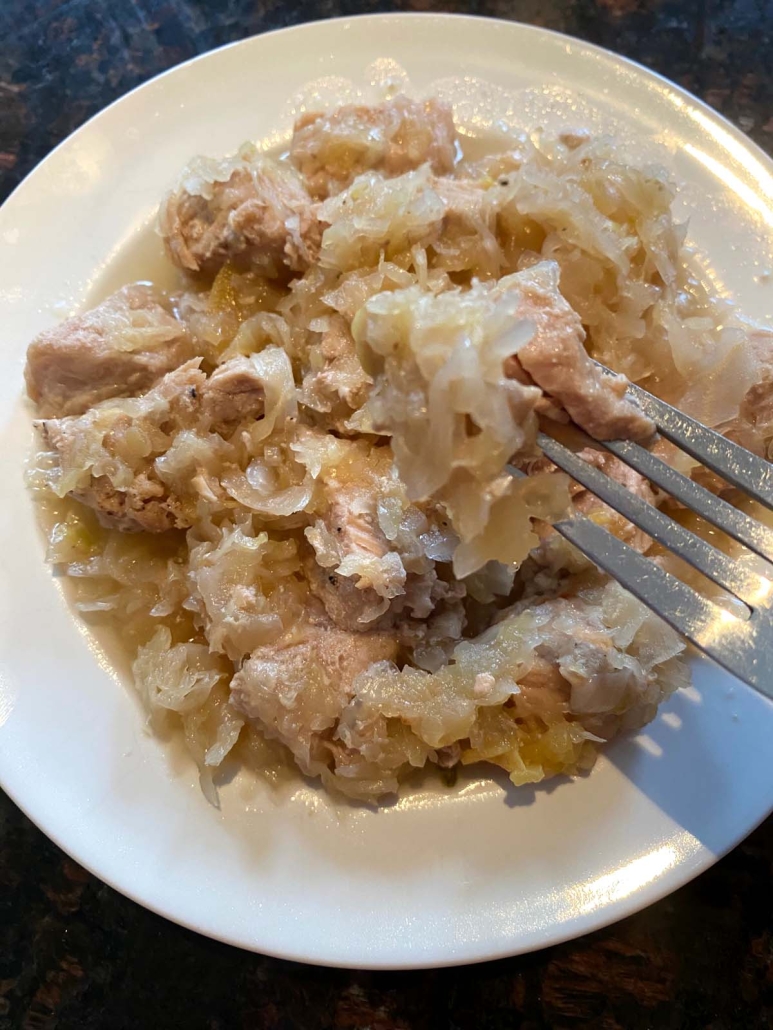 Instant Pot Pork And Sauerkraut in a bowl