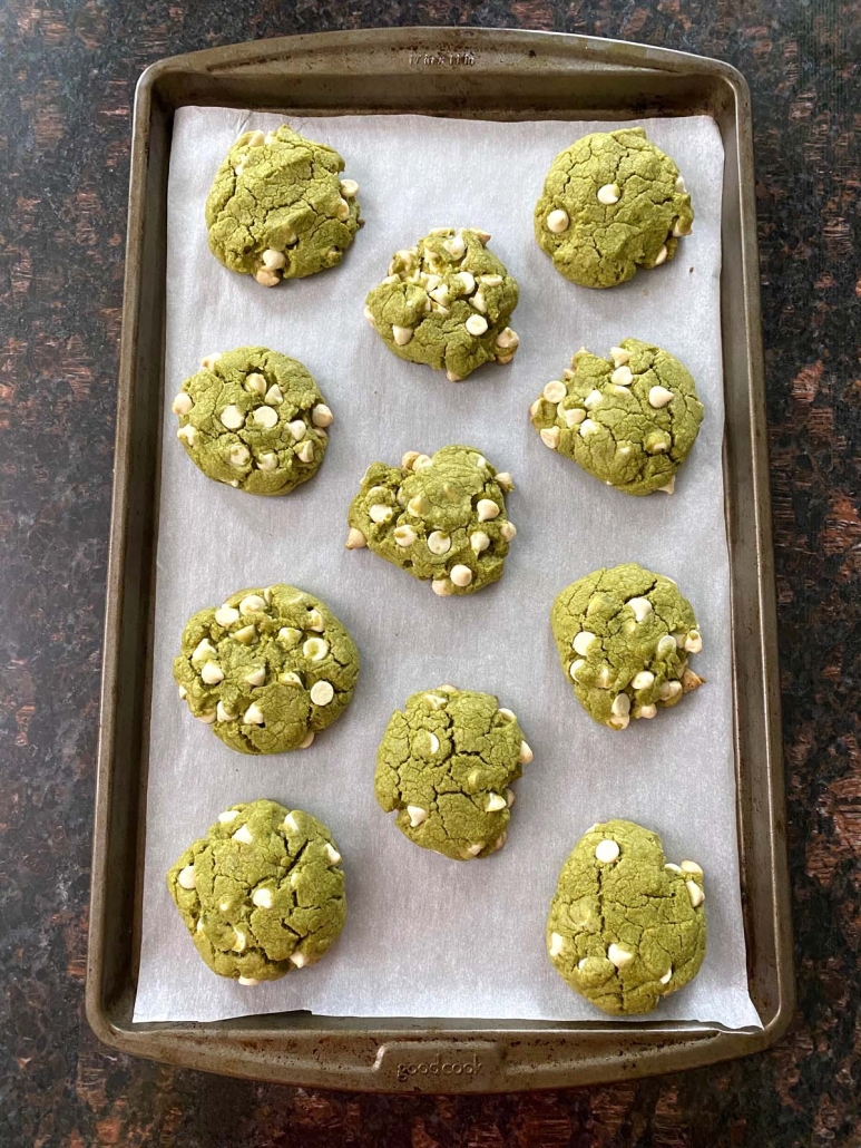 freshly baked Matcha Cookies With Chocolate Chips